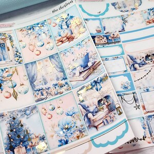 FOILED - Blue Christmas - 8 -Page Deluxe Weekly Planner Sticker Kit – Vertical Weekly Style