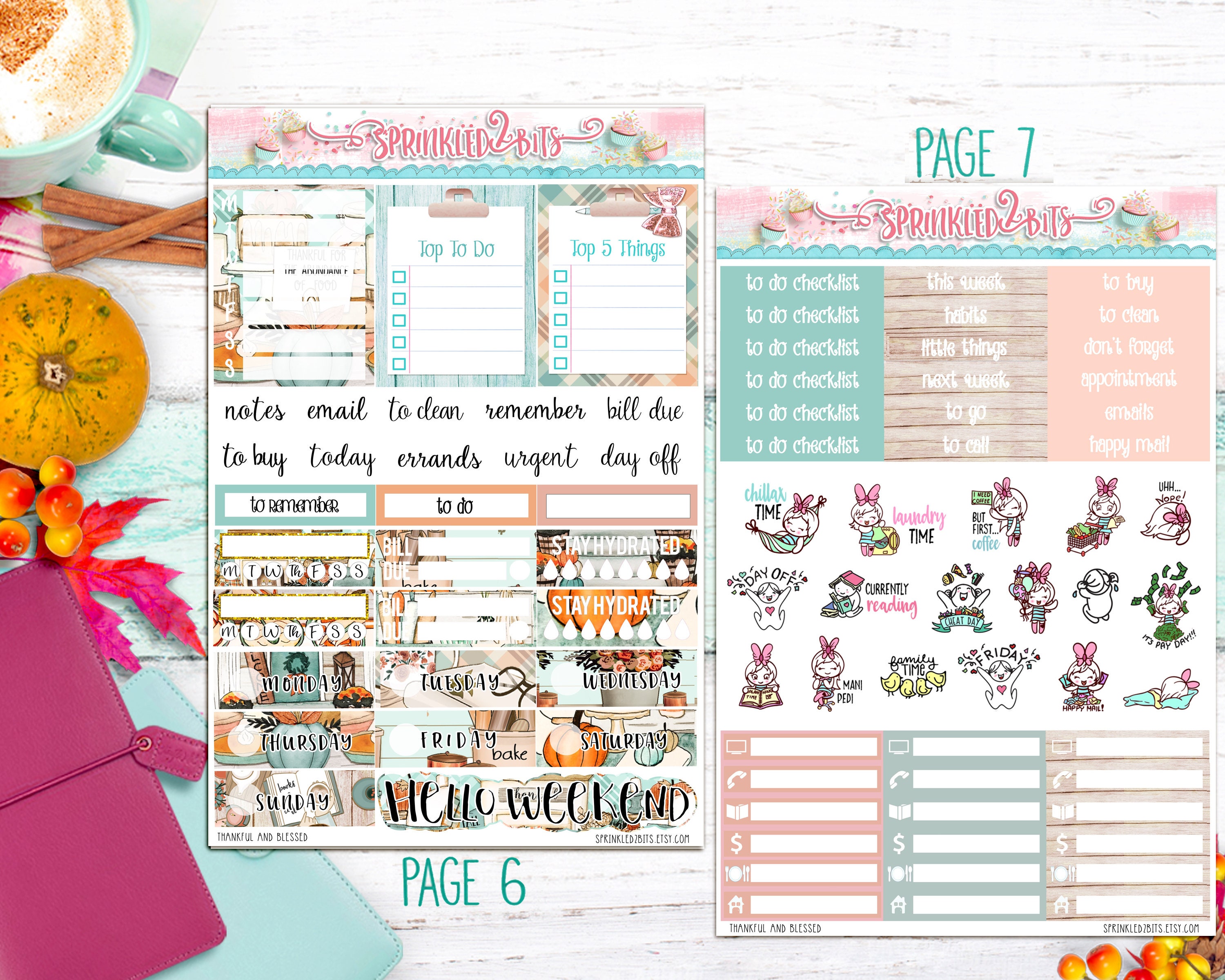 Thankful & Blessed - 8 Page Deluxe Weekly Planner Sticker Kit – for ...