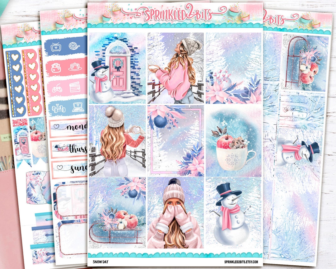 Snow Day - 4 Page Mini Weekly Planner Sticker Kit – Winter Vertical ...
