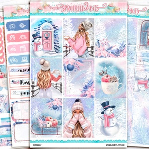 Snow Day - 4 Page Mini Weekly Planner Sticker Kit – Winter Vertical Weekly Style