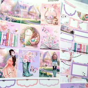 FOILED - スプリングコテージ - 新しいフォーマット! 6ページのデラックスウィークリープランナーステッカーキット - 縦型ウィークリースタイル