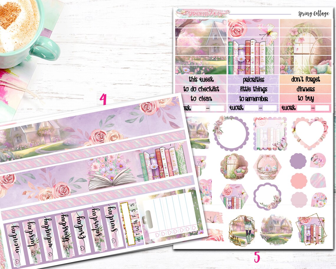 NEW Format! Spring Cottage - 6-page Deluxe Weekly Planner Sticker Kit ...