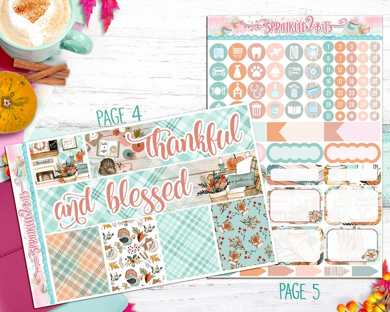 Thankful & Blessed - 8 Page Deluxe Weekly Planner Sticker Kit – for ...