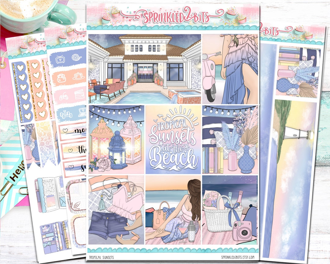 Tropical Sunsets - 4 Page Mini Weekly Planner Sticker Kit – Vertical ...