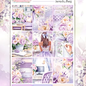 Lavender Plans - Kit de pegatinas para planificador semanal de lujo de 6 páginas - Estilo semanal vertical