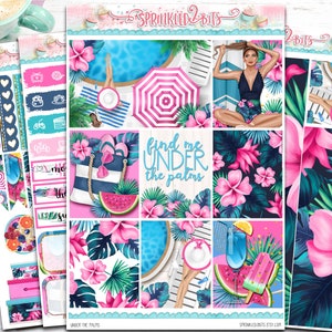 Under the Palms -  4 Page Mini Weekly Planner Sticker Kit – Vertical Weekly Style