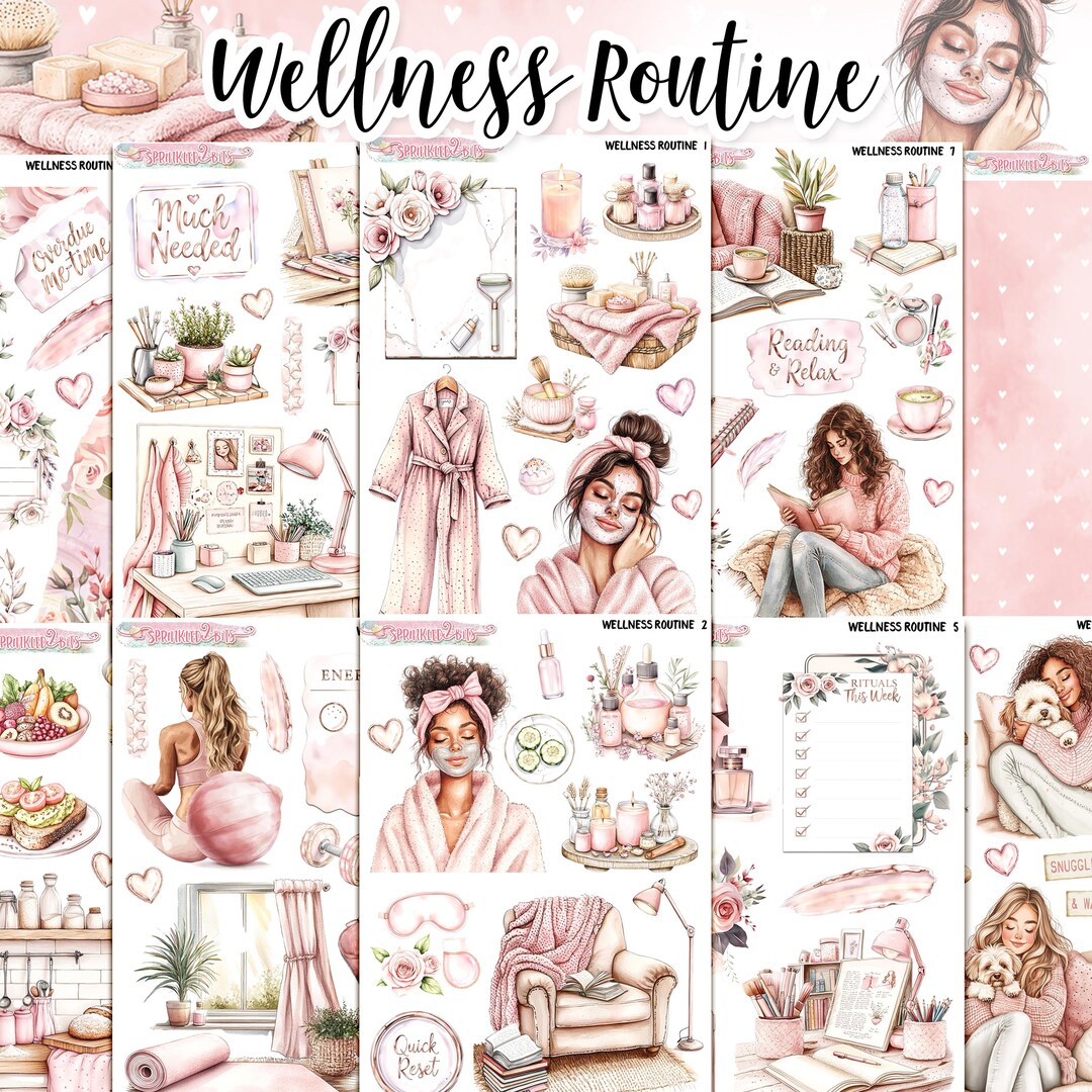 Decroative R Outine Mini Decorative Kit - Wellness Routine - Journal Sticker Kit/a La Carte ...