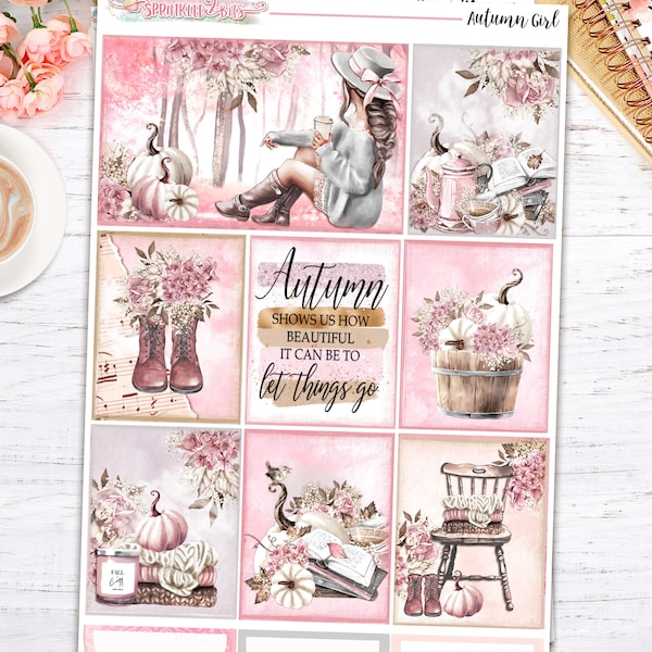 NEW Format! Autumn Girl - 6-Page Deluxe Weekly Planner Sticker Kit – Vertical Weekly Style