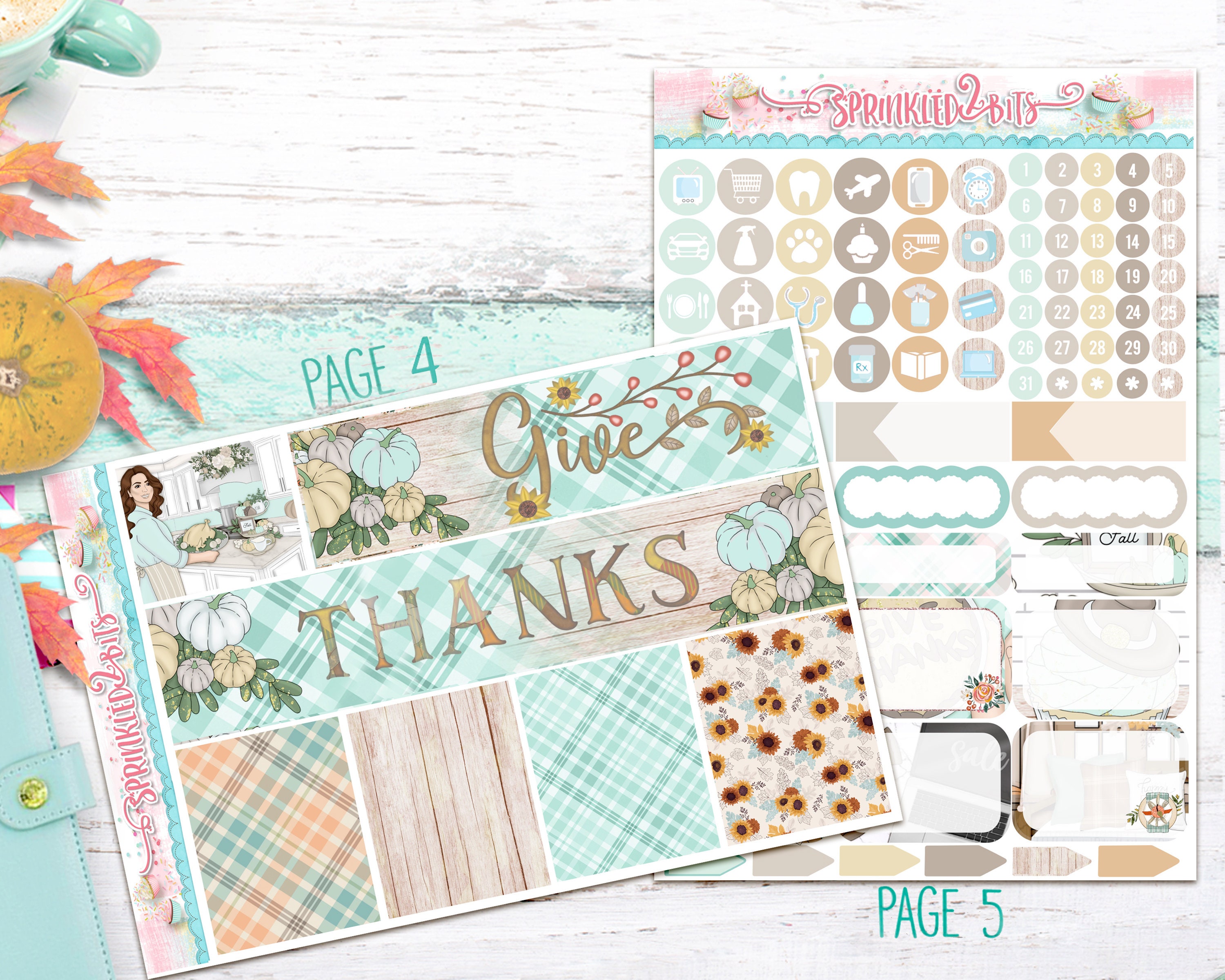 Give Thanks - 8 Page Deluxe Weekly Planner Sticker Kit- Fall/autumn ...