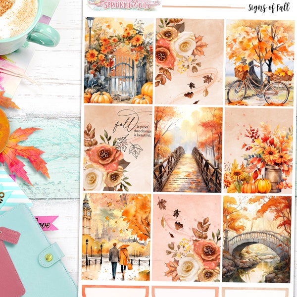 NEW Format! Signs of Fall - 6-Page Deluxe Weekly Planner Sticker Kit – Vertical Weekly Style