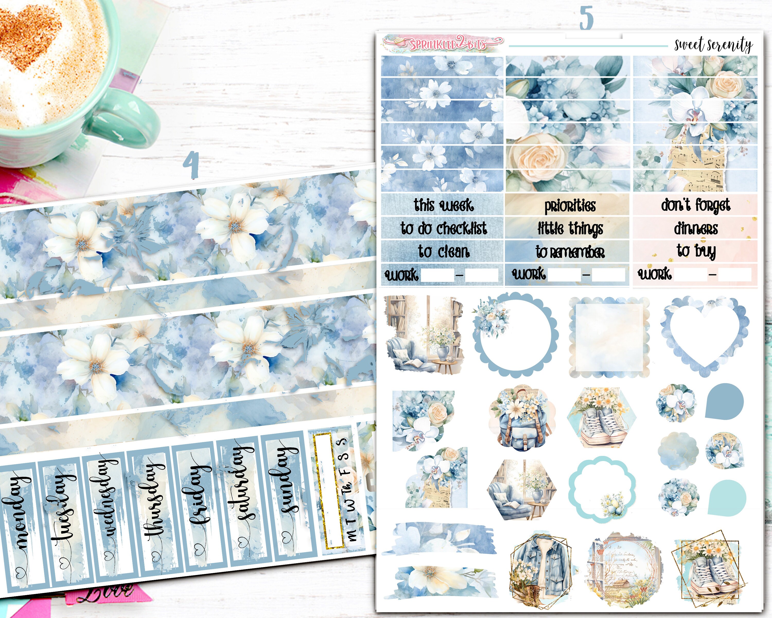 NEW Format! Sweet Serenity - 6 Page Deluxe Weekly Planner Sticker Kit ...