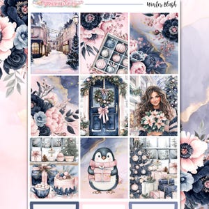 Winter Blush - Kit de adesivos para planejador semanal deluxe de 6 páginas - Estilo semanal vertical