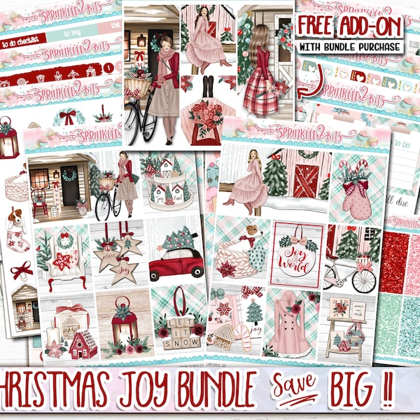 Christmas Joy - 10 Sheet Ultimate Planner Sticker Bundle - for Vertical Wekkly Kit Style