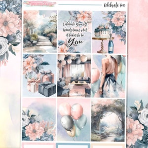 NEUES Format! Celebrate You - 6-Seiten Deluxe Weekly Planner Sticker Kit – Vertikaler Wochenplaner