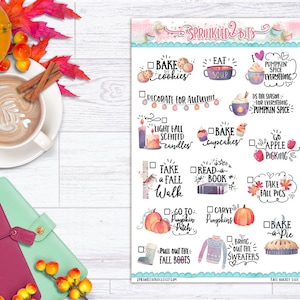 Herbst Eimer Liste - Planer Aufkleber Deco Blatt für vertikale wöchentliche Stil und andere Planer - Herbst/Herbst