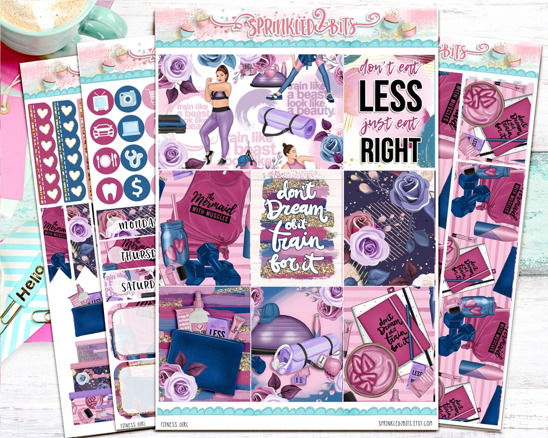 Fitness Girl- 4 Page Mini Weekly Planner Sticker Kit – Vertical Weekly ...