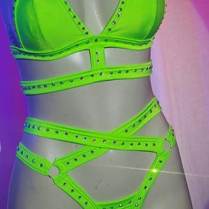 Body Cage Two‑Piece Double Strap Thong and Top Exotic Rhinestone image 2