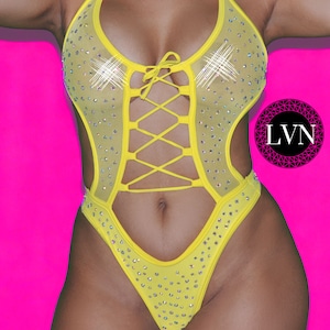 Stripper Outfit Lace-Up Front Mesh Bodysuit for Exotic Dancers