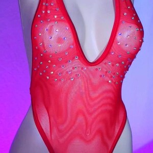 Mesh Bodysuit Exotisk Danskläder Korsrygg Strass