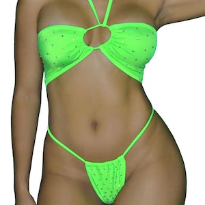 Micro Thong and Tube Top Set Two‑Piece Rhinestone