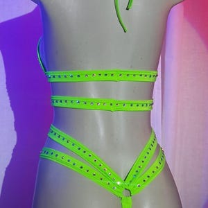 Body Cage Two‑Piece Double Strap Thong and Top Exotic Rhinestone image 3