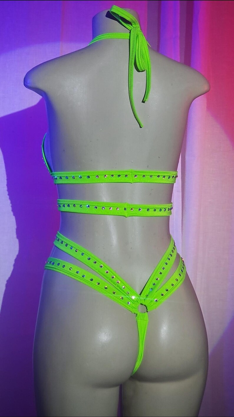 Body Cage Two‑Piece Double Strap Thong and Top Exotic Rhinestone image 3