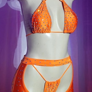 Exotic Dancewear Chaps Cowgirl Rhinestone 3‑Piece Set