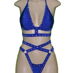 Body Cage Two‑Piece Double Strap Thong and Top Exotic Rhinestone image 5