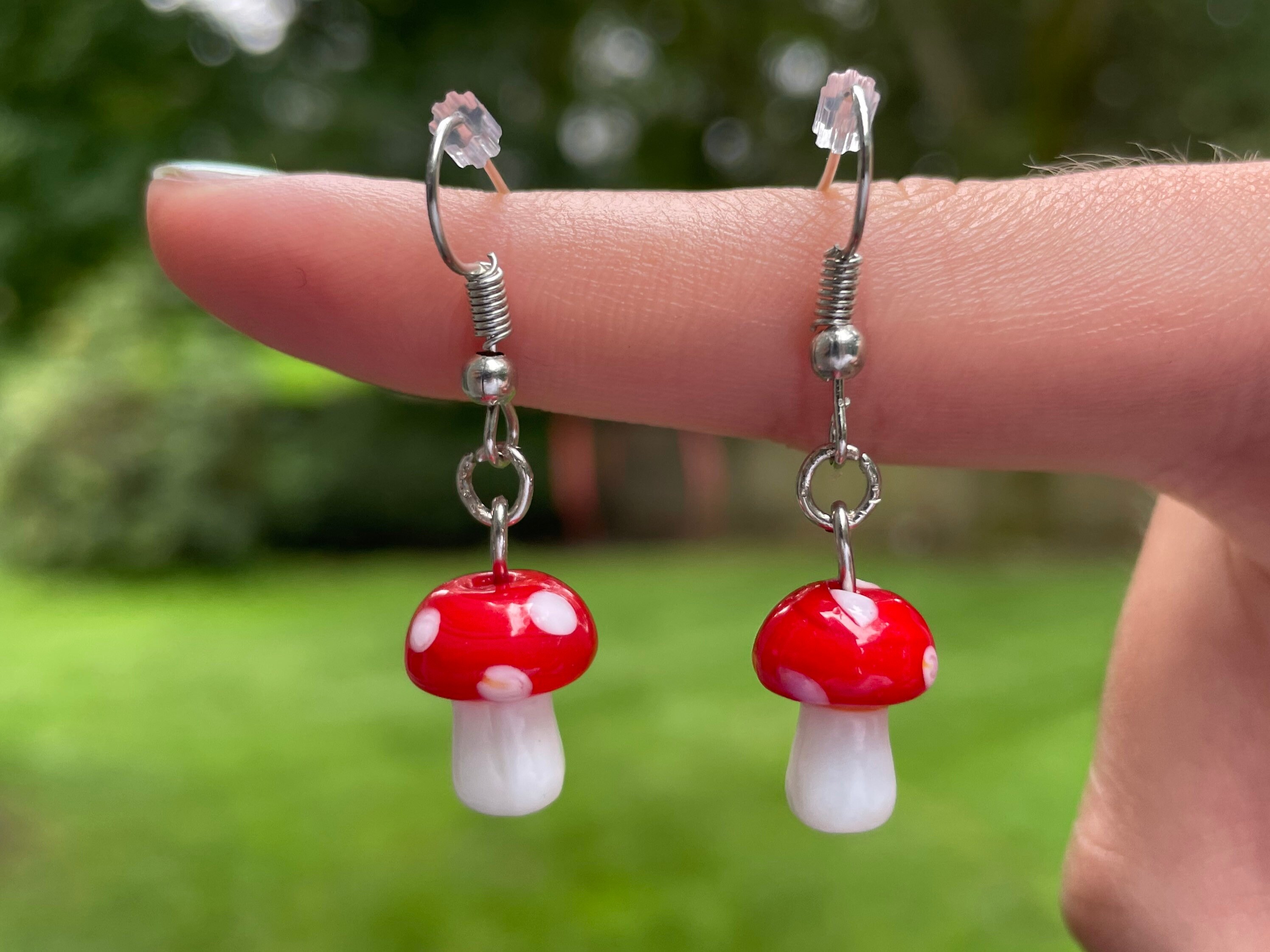 Cute Silver Mushroom Dangle Earrings