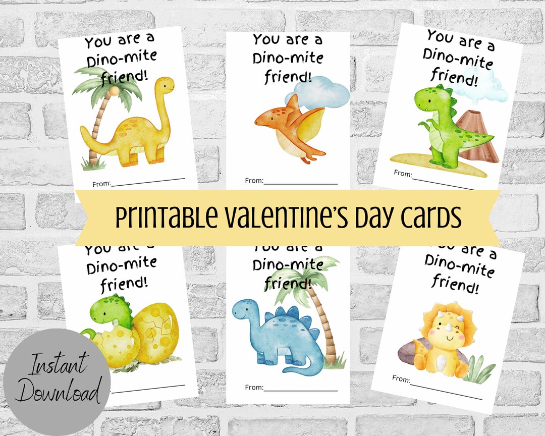 Dinosaur Printable Valentine's Day Cards for Kids Instant Download ...