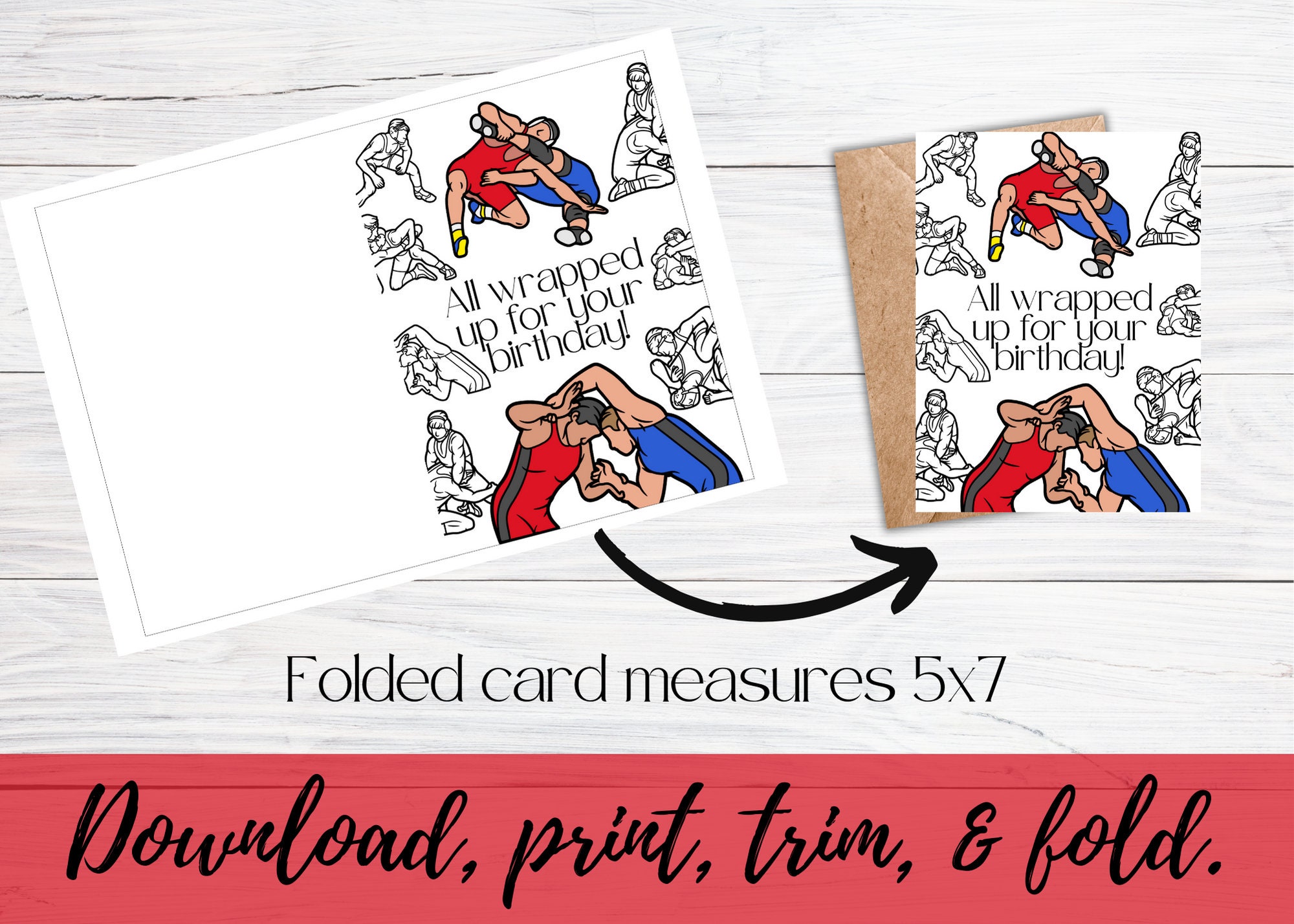 Printable 5X7 Wrestling Birthday Card Bundle Instant Download - Etsy