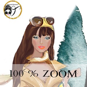 Puede incluir: Una ilustraci&oacute;n digital de una mujer con cabello casta&ntilde;o que lleva una diadema amarilla y gafas de sol. Lleva una chaqueta beige y tiene un fondo de acuarela.