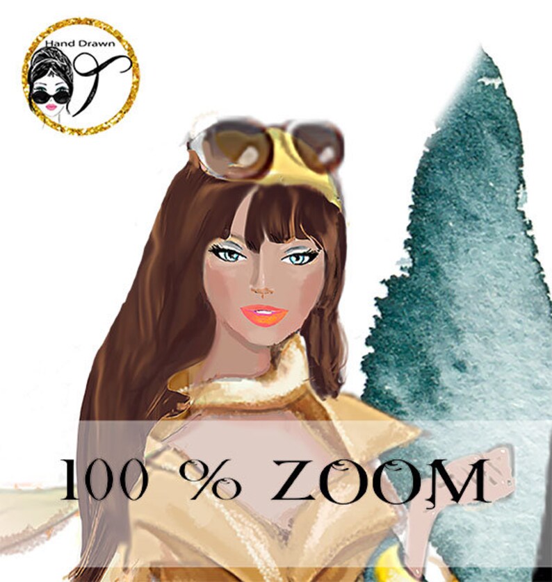 Puede incluir: Una ilustraci&oacute;n digital de una mujer con cabello casta&ntilde;o que lleva una diadema amarilla y gafas de sol. Lleva una chaqueta beige y tiene un fondo de acuarela.
