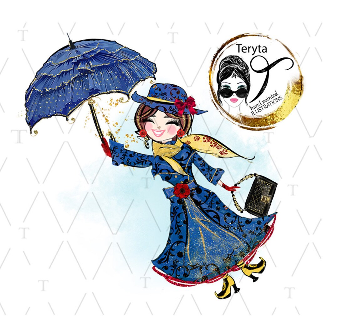 Mary Poppins PNG Magical Flying Girl Flying Umbrellas Kids Clip Art, Sublimation Designs, T ...