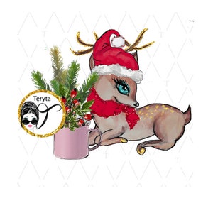 Noël bébé cerf animaux d'hiver sublimation, renne, bonnet de Noel, carte de Noël, hiver, Noël, PNG, illustration de cerf, sublimation