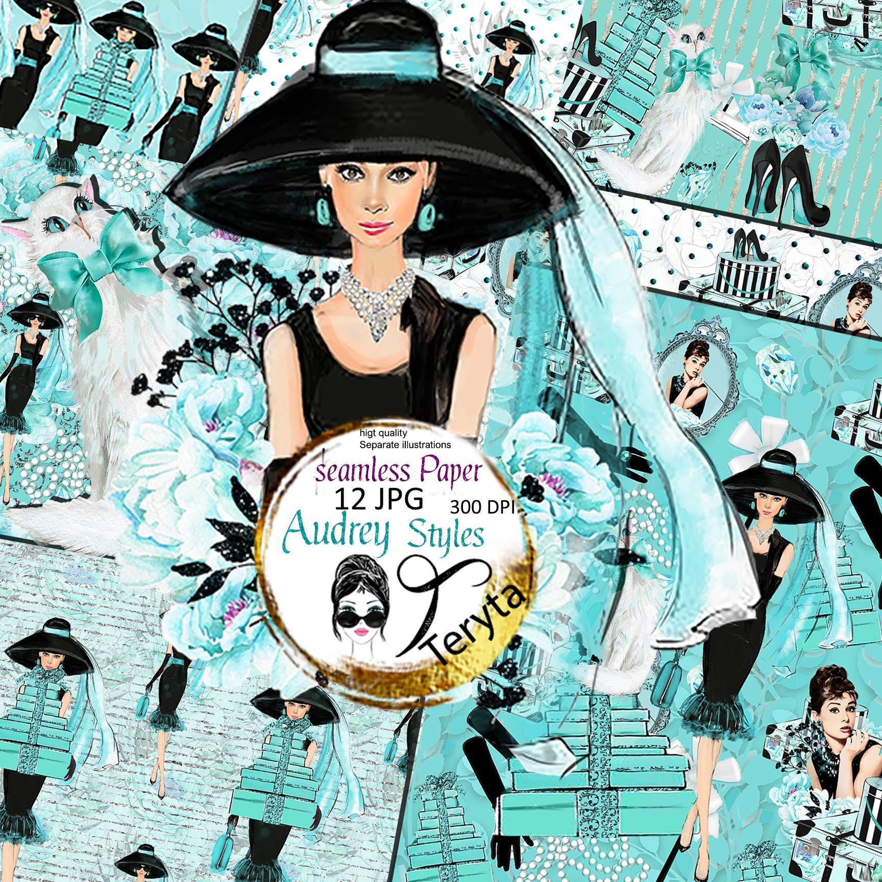 Audrey Hepburn Digital Paper: Breakfast at Tiffany's Seamless