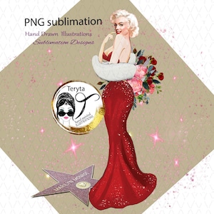 Marilyn Monroe Hollywood Star PNG Monroe illustration retro styles sublimation Design digital Home Decorations Vintage Wall Art