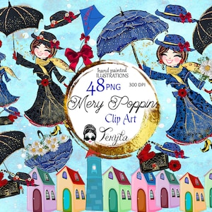 Mary Poppins Clipart, Fantasie, Kinderen, PNG, Sublimatie, magie, ambacht, illustratie, leuke planner, Verjaardagscadeaus