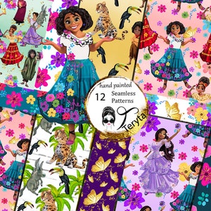 Encanto Seamless Pattern, Mirabel sublimation, Encanto Digital Paper, Madrigal Family, Fabric, High JPG, hand drawn paper, Seamless pattern