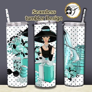 Audrey Hepburn  Accessories Set Breakfast at Tiffany&#39;s Retro style skinny tumbler Seamless Sublimation Designs Digital 20oz Design full wrap