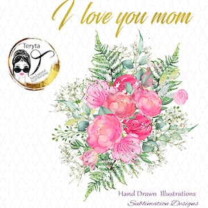 Muttertagskarte mit Spruch: I Love You, Mom! Alles Liebe zum Muttertag! Blumenmuster, Mutter Karte Digital, Instant Download Grußkarte