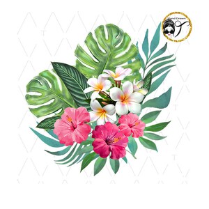 Caribbean Flowers ALOHA FLORAL Watercolor Caribbean Bouquets Flowers Leaves tropical flowers PNG Clipart Skinny Tumbler Sublimation