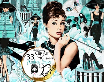 Audrey Hepburn Clipart: Breakfast at Tiffany's Retro PNG (Digital Download)