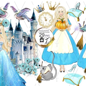 Clipart Assepoester: prinsessenkasteel, glazen muiltje (29 png)