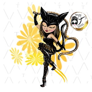Cat woman PNG Clip art Disegni di sublimazione, illustrazione di cartoni animati, Stampa artistica da parete, Design di magliette digitali, Arte stampabile di carte