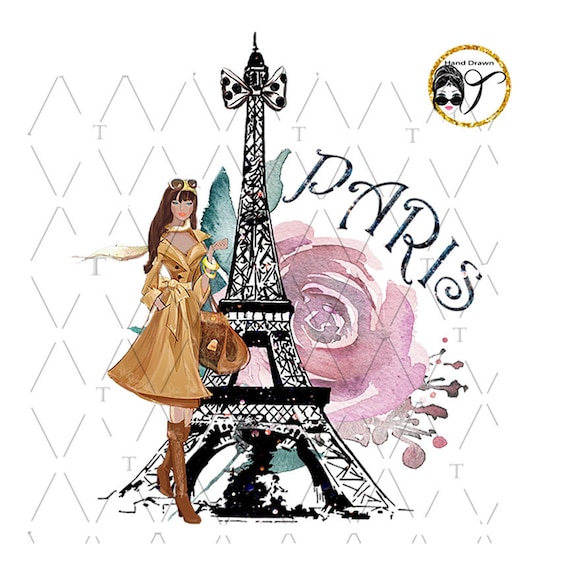 Paris Eiffel Tower PNG: Parisian Girl Clipart (Sublimation Design)