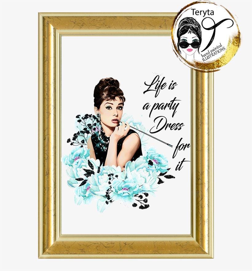 Audrey Hepburn Quote: Life is a Party. Dress for It.png JPG Clipart Hepburn  Illustration, Hollywood Movie Star Card, Retro Styles Printable - Etsy