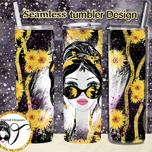 Sunflowers Mom Life Skinny Tumbler, 20oz, Sublimation Design , Momlife Skinny Tumbler ,Floral - yellow Black - Png 20oz, Seamless Design