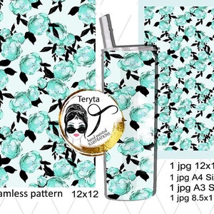 Audrey Hepburn blue flowers Sublimation Seamless Pattern Breakfast at Tiffany&#39;s Blue mint black colors blue roses skinny tumbler 20oz
