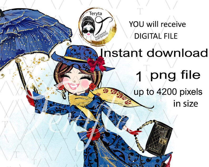 Mary Poppins PNG Magical Flying Girl Flying Umbrellas Kids Clip Art, Sublimation Designs, T ...